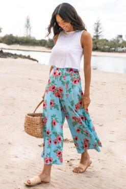Cassatt Wide Leg Pants - Blue Floral