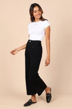 Georgette High Waisted Straight Leg Pants - Black -Giordano Style petal and pup usa bottoms georgette high waisted straight leg pants black 32507595325617