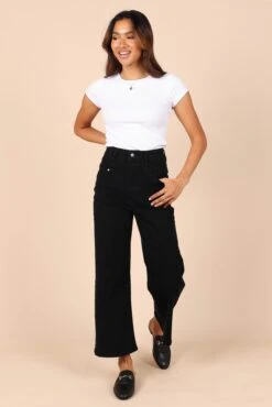 Georgette High Waisted Straight Leg Pants - Black -Giordano Style petal and pup usa bottoms georgette high waisted straight leg pants black 32507595358385