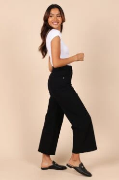 Georgette High Waisted Straight Leg Pants - Black -Giordano Style petal and pup usa bottoms georgette high waisted straight leg pants black 32507595391153