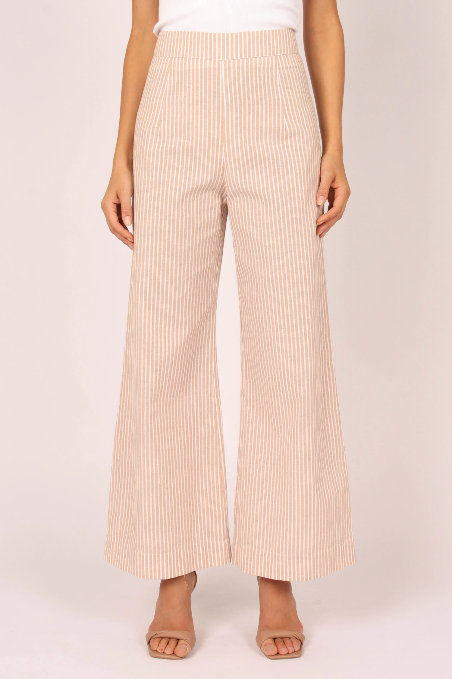 Henry High Waisted Wide Leg Pants - Beige Stripe 6 Henry High Waisted Wide Leg Pants - Beige Stripe - Image 5