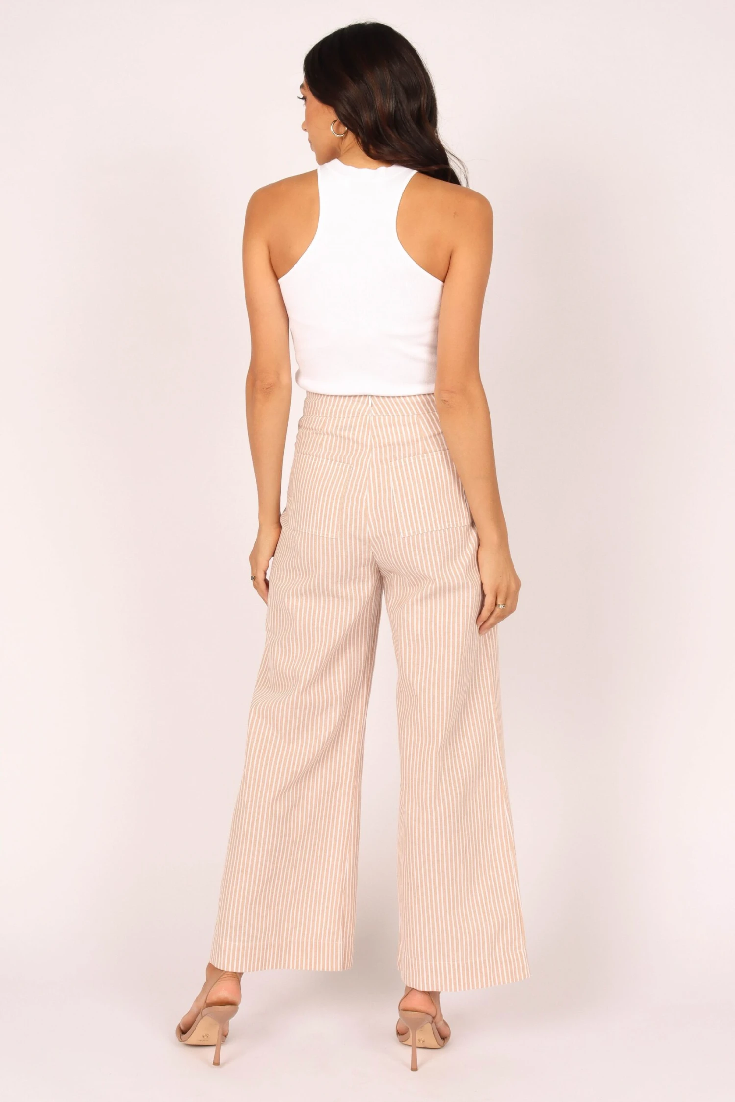 Henry High Waisted Wide Leg Pants - Beige Stripe 7 Henry High Waisted Wide Leg Pants - Beige Stripe - Image 6