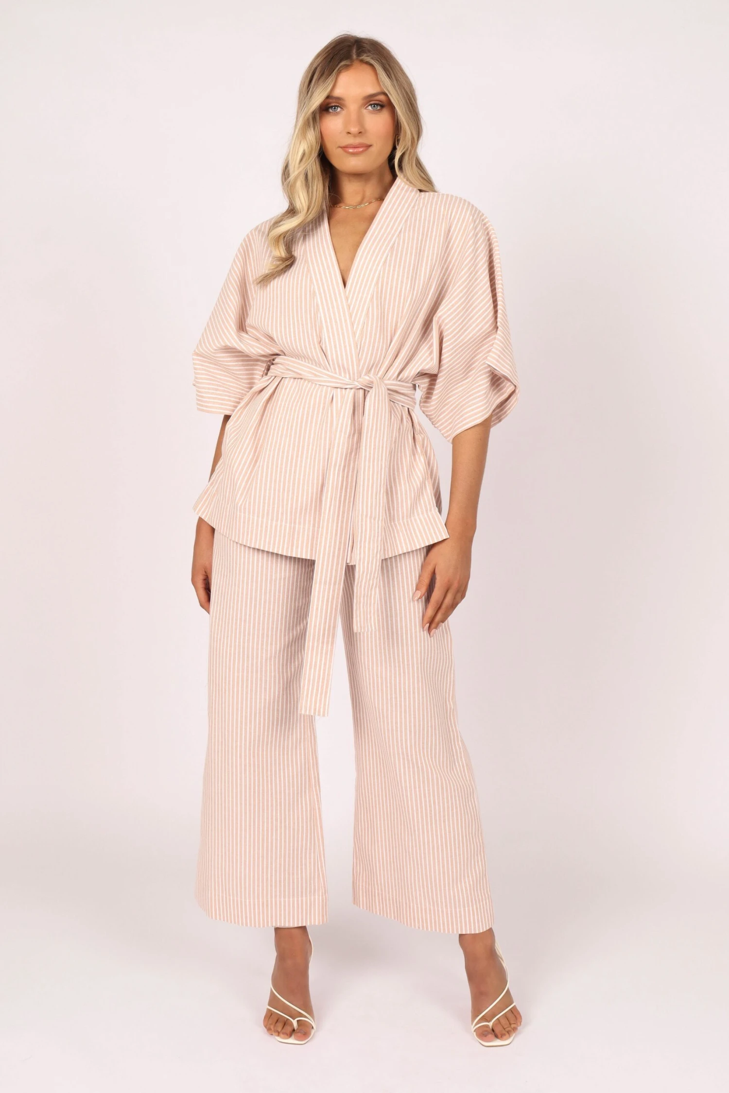 Henry High Waisted Wide Leg Pants - Beige Stripe 9 Henry High Waisted Wide Leg Pants - Beige Stripe - Image 8