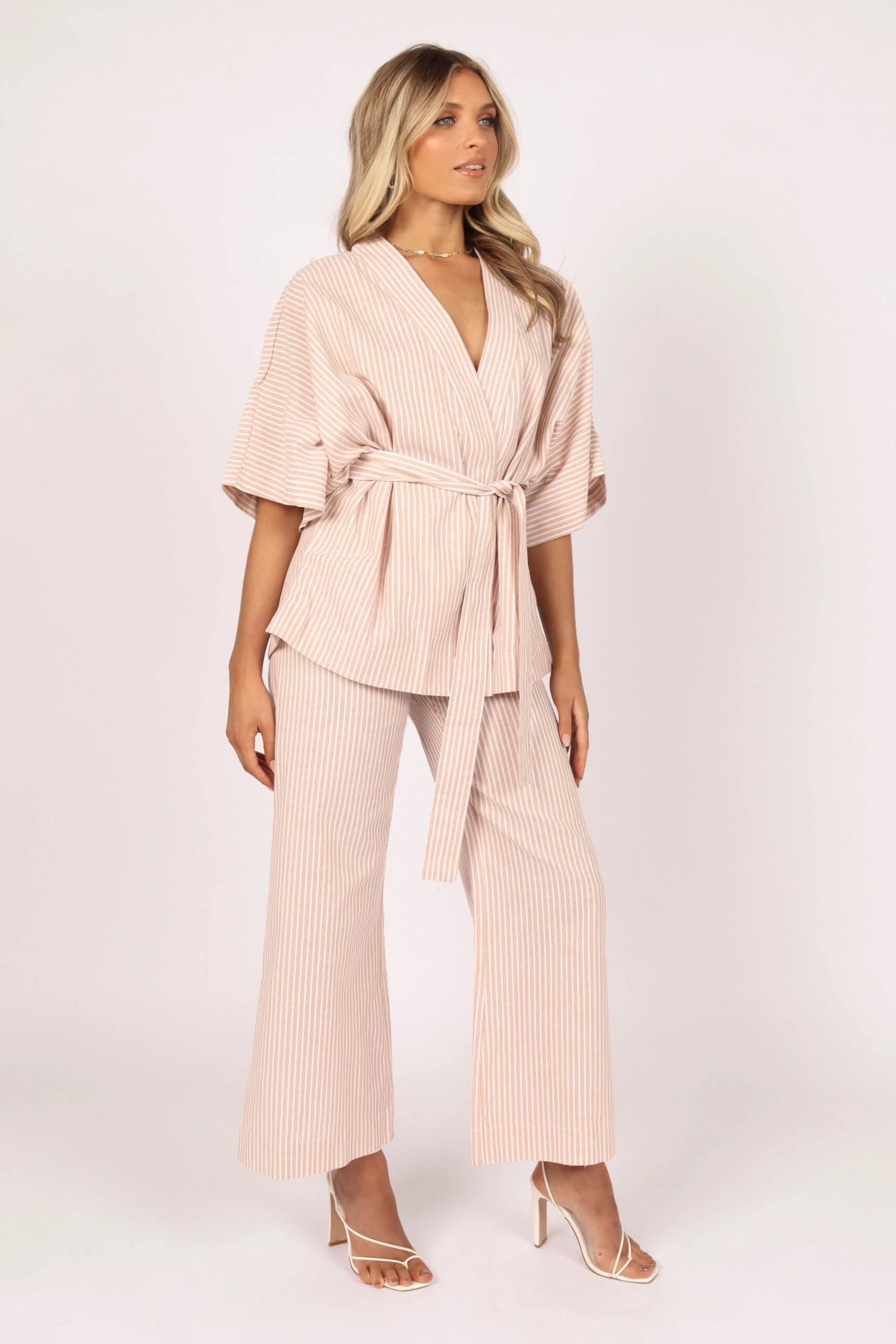 Henry High Waisted Wide Leg Pants - Beige Stripe 12 Henry High Waisted Wide Leg Pants - Beige Stripe - Image 11