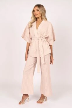 Henry High Waisted Wide Leg Pants - Beige Stripe 22 Henry High Waisted Wide Leg Pants - Beige Stripe -Giordano Style petal and pup usa bottoms henry high waisted wide leg pants beige stripe 32246216884401
