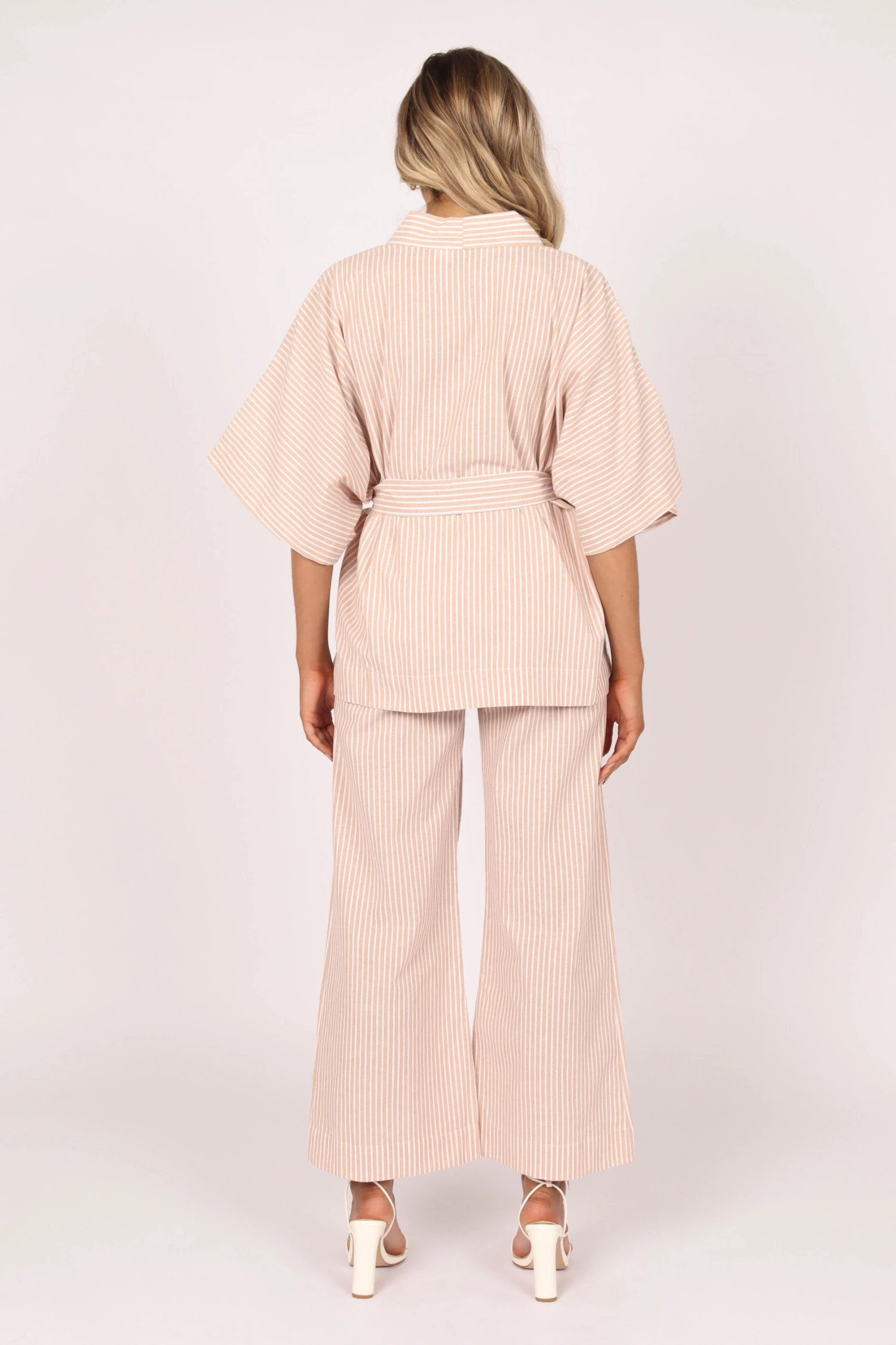 Henry High Waisted Wide Leg Pants - Beige Stripe 13 Henry High Waisted Wide Leg Pants - Beige Stripe - Image 12