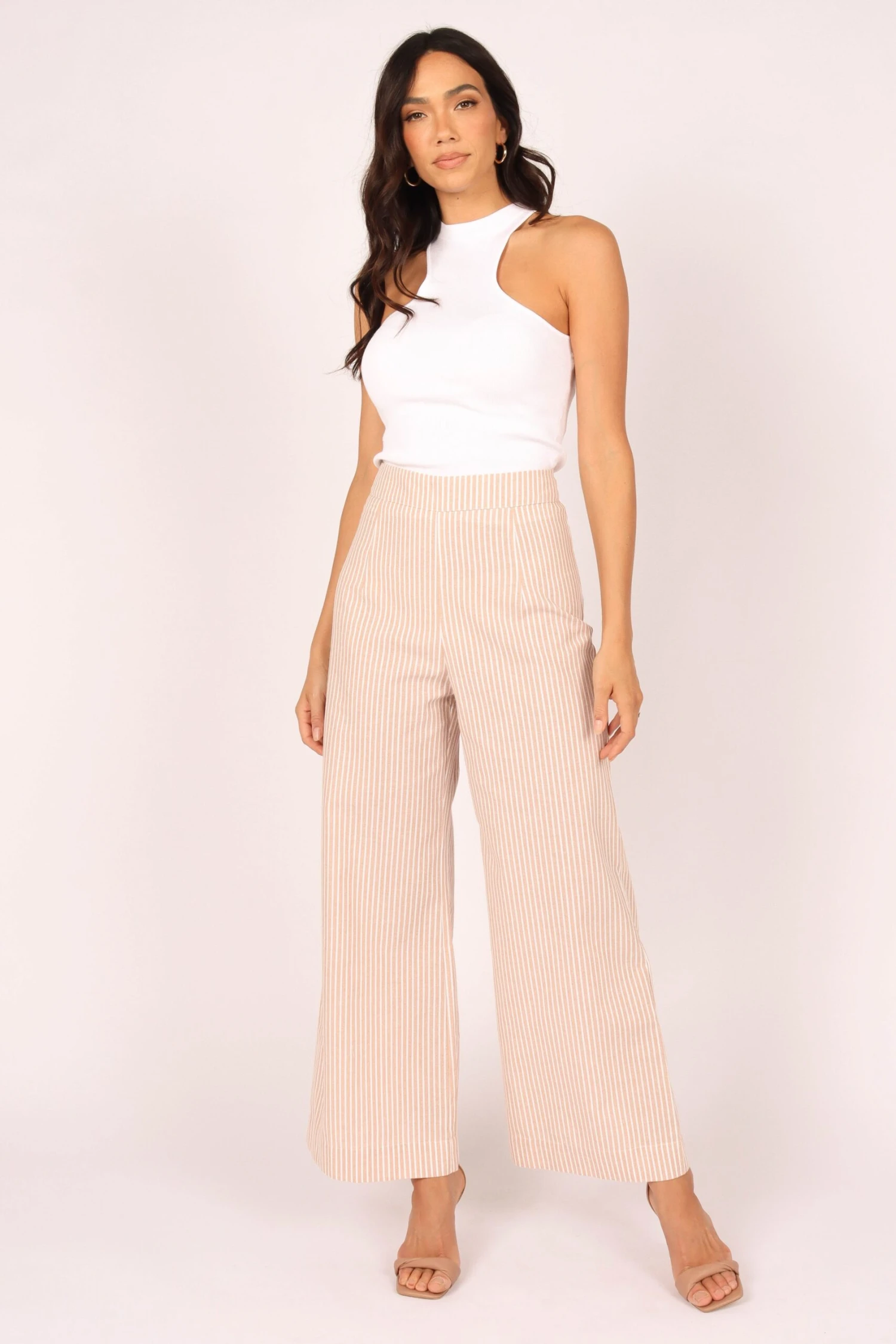 Henry High Waisted Wide Leg Pants - Beige Stripe 14 Henry High Waisted Wide Leg Pants - Beige Stripe - Image 13