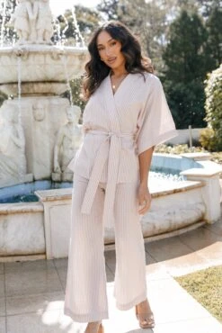 Henry High Waisted Wide Leg Pants - Beige Stripe 15 Henry High Waisted Wide Leg Pants - Beige Stripe -Giordano Style petal and pup usa bottoms henry high waisted wide leg pants beige stripe 32835107750065