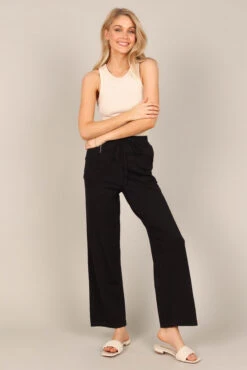 Penelope Knitted Wide Leg Lounge Pants - Black