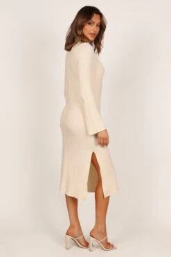 Aubin Long Sleeve Polo Knit Midi Dress - Cream -Giordano Style petal and pup usa dresses aubin long sleeve polo knit maxi dress cream 33240139202737