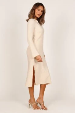 Aubin Long Sleeve Polo Knit Midi Dress - Cream -Giordano Style petal and pup usa dresses aubin long sleeve polo knit maxi dress cream 33240139333809