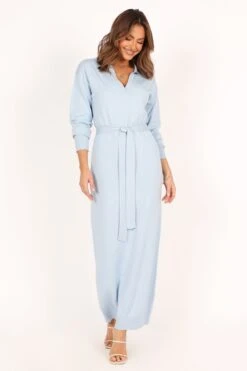 Monday Long Sleeve Maxi Knit Dress - Blue -Giordano Style petal and pup usa dresses monday long sleeve maxi knit dress blue 33928691089585