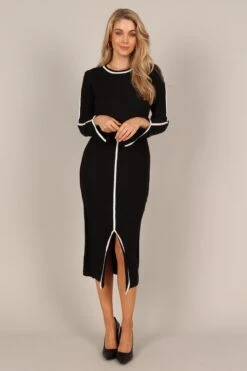 Vinnie Long Sleeve Midi Dress - Black