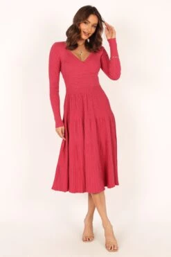 Violette Long Sleeve Midi Dress - Berry -Giordano Style petal and pup usa dresses violette long sleeve midi dress berry 33987167355057