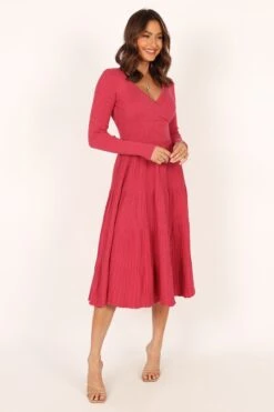 Violette Long Sleeve Midi Dress - Berry -Giordano Style petal and pup usa dresses violette long sleeve midi dress berry 33987167387825