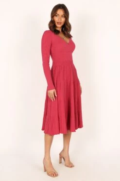 Violette Long Sleeve Midi Dress - Berry -Giordano Style petal and pup usa dresses violette long sleeve midi dress berry 33987167420593