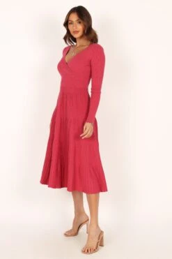 Violette Long Sleeve Midi Dress - Berry -Giordano Style petal and pup usa dresses violette long sleeve midi dress berry 33987167518897