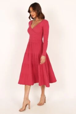 Violette Long Sleeve Midi Dress - Berry -Giordano Style petal and pup usa dresses violette long sleeve midi dress berry 33987167551665