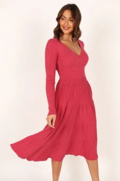Violette Long Sleeve Midi Dress - Berry -Giordano Style petal and pup usa dresses violette long sleeve midi dress berry 33987167584433