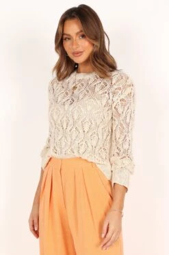 Abby Lightweight Knit Sweater - Cream -Giordano Style petal and pup usa knitwear abby lightweight knit sweater cream 33960014676145