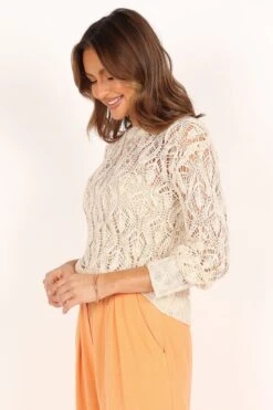 Abby Lightweight Knit Sweater - Cream -Giordano Style petal and pup usa knitwear abby lightweight knit sweater cream 33960014708913