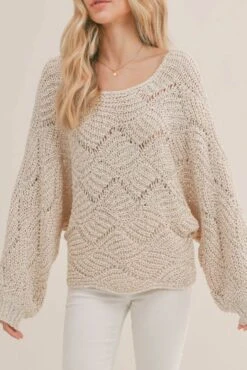 Ally Textured Crewneck Knit Sweater - Cream