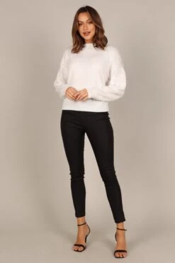 Amber Pearl Sleeve Detail Crewneck Knit Sweater - Cream -Giordano Style petal and pup usa knitwear amber pearl sleeve detail crewneck knit sweater cream 32893679894705