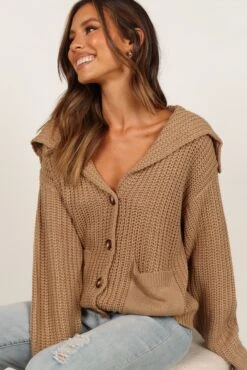 Amelia Oversize Collar Button Cardigan - Camel -Giordano Style petal and pup usa knitwear amelia oversize collar button cardigan camel 33235664044209