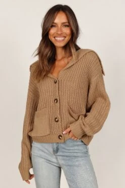 Amelia Oversize Collar Button Cardigan - Camel -Giordano Style petal and pup usa knitwear amelia oversize collar button cardigan camel 33235664142513