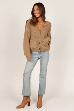 Amelia Oversize Collar Button Cardigan - Camel -Giordano Style petal and pup usa knitwear amelia oversize collar button cardigan camel 33235664208049