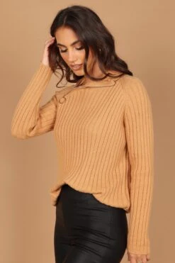 Angelina Angled Quarter Zip Knit Sweater - Camel -Giordano Style petal and pup usa knitwear angelina angled quarter zip knit sweater camel 32557452001457