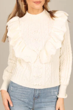 Annette Frilled Knit Sweater - Ivory -Giordano Style petal and pup usa knitwear annette frilled knit sweater ivory 32837738594481