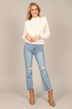 Annette Frilled Knit Sweater - Ivory -Giordano Style petal and pup usa knitwear annette frilled knit sweater ivory 32837738627249