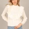 Annette Frilled Knit Sweater - Ivory -Giordano Style petal and pup usa knitwear annette frilled knit sweater ivory 32837738660017