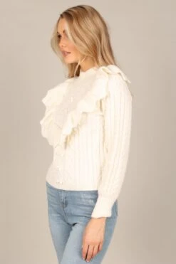 Annette Frilled Knit Sweater - Ivory -Giordano Style petal and pup usa knitwear annette frilled knit sweater ivory 32837738692785