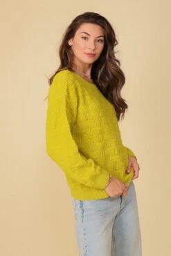 Basket Weave Pattern Knit Sweater - Chartreuse -Giordano Style petal and pup usa knitwear basket weave pattern knit sweater chartreuse 33264074064049