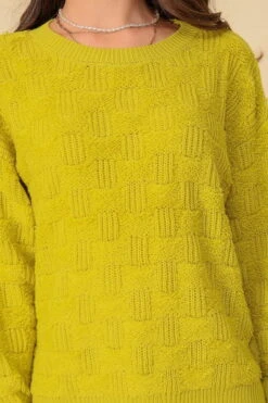 Basket Weave Pattern Knit Sweater - Chartreuse -Giordano Style petal and pup usa knitwear basket weave pattern knit sweater chartreuse 33264074883249