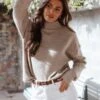 Brianna Mockneck Knit Sweater - Beige 2 Brianna Mockneck Knit Sweater - Beige -Giordano Style petal and pup usa knitwear brianna mockneck knit sweater beige 33960020934833