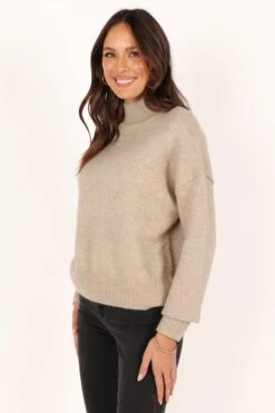 Brianna Mockneck Knit Sweater - Beige -Giordano Style petal and pup usa knitwear brianna mockneck knit sweater beige 33960021131441