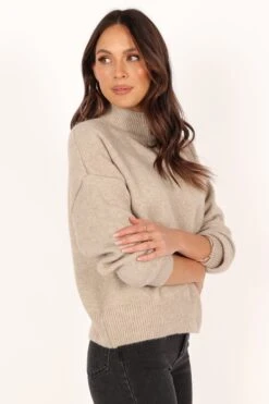Brianna Mockneck Knit Sweater - Beige -Giordano Style petal and pup usa knitwear brianna mockneck knit sweater beige 33960021229745