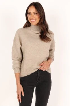 Brianna Mockneck Knit Sweater - Beige -Giordano Style petal and pup usa knitwear brianna mockneck knit sweater beige 33960021295281