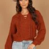 Cate Tie Neck Knit Sweater - Rust -Giordano Style petal and pup usa knitwear cate tie neck knit sweater rust 32536257003697