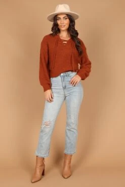 Cate Tie Neck Knit Sweater - Rust -Giordano Style petal and pup usa knitwear cate tie neck knit sweater rust 32536257069233