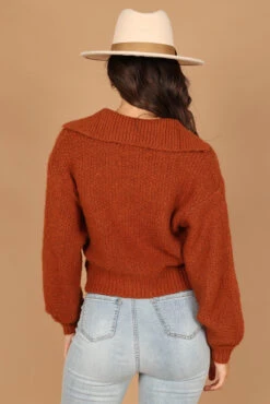 Cate Tie Neck Knit Sweater - Rust -Giordano Style petal and pup usa knitwear cate tie neck knit sweater rust 32536257134769