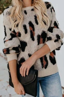 Cheetah Round Neck Knit Sweater - Leopard