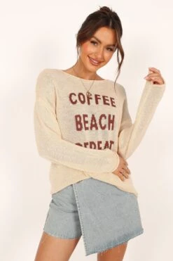 Coffee Beach Knit Sweater - Cream