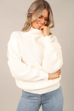 Cynthia Mock Neck Knit Sweater - White