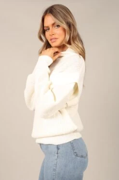 Cynthia Mock Neck Knit Sweater - White -Giordano Style petal and pup usa knitwear cynthia mock neck knit sweater white 32797838999729