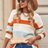 Drop-shoulder Striped Color Block Sweater - Cream Multi