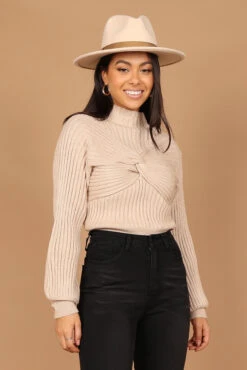 Harper Twist Front Knit Sweater - Camel